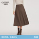歌莉婭水洗羊毛半身裙女秋冬設計感八片裙傘裙1EDL2D11B 86Y咖啡色 S