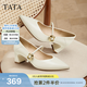 他她（TATA）粗跟瑪麗珍鞋女鞋高跟鞋女秋季新款皮鞋單鞋女XGM01AQ5 米白 38