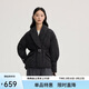 艾萊依西裝式羽絨服女短款鵝絨重工提花收腰加厚保暖外套 炭黑L