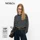 MO&Co.長(cháng)袖T恤條紋透氣精紡落肩袖短款航海系 摩安珂 黑白條色 L /170