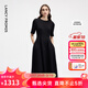 朗姿【朗姿Basic衣櫥】小香風(fēng)法式赫本風(fēng)波點(diǎn)小黑裙女收腰高智連衣裙 黑色 L