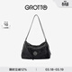 GROTTO個(gè)樂(lè )26年新款黑石嬉皮托特包真皮大容量單肩斜挎包通勤軟包 經(jīng)典黑L 亮銀