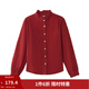 茵曼（INMAN）新年紅色磨毛保暖純棉襯衫女2025冬款法式荷葉邊立領(lǐng)長(cháng)袖襯衣 復古紅 M