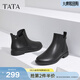 他她（TATA）法式通勤切爾西靴女靴子牛皮革休閑短靴冬季新款7BJ46DD4 黑色 34