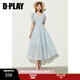 DPLAY2025年夏季新款藍色連衣裙女長(cháng)款顯瘦印花雪紡裙子海邊沙灘裙爆款 海鹽玫瑰 S