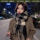VISTIMAC復古格子圍巾女生冬季仿羊絨百搭加厚保暖長(cháng)款披肩兩用學(xué)生圍脖 黑色