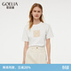 歌莉婭 新品繡花女高級感白色正肩氣質(zhì)潮流T恤短袖打底衫1E4R0B010 05W米白 L
