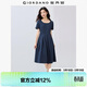佐丹奴裙子女夏季純棉純色壓褶下擺方領(lǐng)短袖連衣裙女05465457