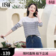 歐莎（OSA）知性通勤條紋長(cháng)袖T恤女2025秋新款法式寬松顯瘦內搭打底衫上衣 藍白條紋 L