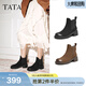 他她（TATA）加絨靴子秋冬瘦瘦靴切爾西靴女粗跟彈力靴女鞋靴子WZQ04DD5 黑色（絨里） 36