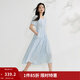 茵曼簡(jiǎn)約方領(lǐng)分割收褶連衣裙2026夏季女裝新款浪漫泡泡袖中長(cháng)裙子 淺藍色 M