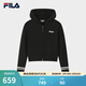 FILA 斐樂(lè )官方女士編織衫冬季新款休閑寬松連帽拉鏈毛衣開(kāi)衫 正黑色-BK M 165/84A/M