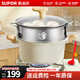 蘇泊爾（SUPOR）湯鍋麥飯石煲湯鍋24cm輕鑄燉鍋雙耳燉鍋煮鍋泡面鍋燃氣電磁爐通用 24cm 蒸煮兩用【湯鍋+蒸格+湯勺】