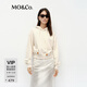 MO&Co.衛衣漢麻棉撞色皮扣抽繩連帽寬松短款 摩安珂 淺花灰色 S 160