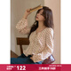 謎秀2026新品杏底紅波點(diǎn)小衫女2026早秋韓版荷葉邊打條上衣 杏黃色 杏底波點(diǎn) 襯衫 L