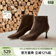 千百度【靜音系列】羊皮細高跟彈力靴襪靴女百搭冬季氣質(zhì)短靴子 咖啡色 35