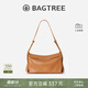 BAGTREE【明星同款】包包樹(shù)奶盒包植鞣皮單肩斜挎腋下通勤Hobo枕頭女士包 焦糖色-中號【磁吸拉鏈款】 高級小眾