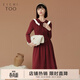 愛(ài)居兔冬季新款撞色翻領(lǐng)暗紅色長(cháng)袖針織衫連衣裙EQLSJ4N001A 大紅鑲拼01 160/84A/M