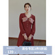 獨束【落日海棠系列】大碼復古連衣裙女秋冬新款胖mm顯瘦內搭裙 磚紅色-v領(lǐng) M