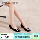 千百度（C.BANNER）羊皮淺口單鞋女晚晚鞋平底鞋 A24450705 黑色 37