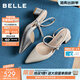 百麗（Belle）氣質(zhì)高跟包頭涼鞋女2026夏新款商場(chǎng)羊皮閃鉆帶涼鞋F5F1DBH6預售 米白 37
