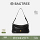BAGTREE【明星同款】包包樹(shù)奶盒包頭層植鞣牛皮單肩腋下包斜挎包hobo包女 檀黑色-中號 高級小眾生日禮物女