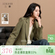 三彩【綿羊毛】2025冬季新款人字紋西裝領(lǐng)外套毛呢大衣寬松復古S 橄欖綠 XL 170/92A