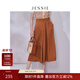 JESSIE時(shí)尚高腰寬松壓褶七分闊腿休閑褲女春夏新款 咖啡色 S