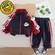 G.duck小黃鴨童裝男童套裝秋冬季加絨加厚三件套1-6歲寶寶衛衣嬰兒衣服3 立體小熊貓套裝 藏青色 加絨 100 (升級款) 建議身高86-95cm