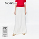 MO&Co.【C+系列】半身裙夏附腰帶高腰開(kāi)叉長(cháng)款MBE2SKT011 本白色 XS