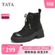 他她（TATA）靴子2025冬季時(shí)尚簡(jiǎn)約女馬丁靴粗跟短靴 黑色 37