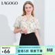 LAGOGOV領(lǐng)雪紡碎花短袖襯衫女拉谷谷夏季新款仙氣流蘇系帶上衣 混色(Y0) L