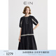 EIN言法式苧麻鏤空花邊裝飾圓領(lǐng)連肩袖文藝連衣裙女夏新款 石墨黑 M