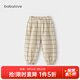 babylove嬰兒褲子夏季薄款純棉紗布寶寶褲子小童防蚊褲束腳褲燈籠褲休閑褲 格紋 90 cm