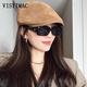 VISTIMAC貝雷帽女秋冬季時(shí)尚百搭英倫風(fēng)復古報童帽麂皮絨顯臉小反戴畫(huà)家帽 駝色 均碼 可調節（56-58cm）