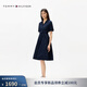 Tommy Hilfiger26春夏新款女裝氣質(zhì)通勤休閑系帶收腰顯瘦亞洲版襯衫連衣裙 藏青色C1G M 36