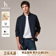 哈吉斯（HAZZYS）男裝 秋冬款保暖襯衣棉羊毛混紡英倫長(cháng)袖襯衫男ASCZK1BDK31 藏青色NV L (175/96A 48)