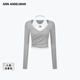 ANN ANDELMAN【尹普美同款】修身掐腰上衣長(cháng)袖T恤掛脖背心假兩件 灰色 M