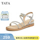 他她（TATA）絕美坡跟涼鞋女外穿一字帶時(shí)裝涼鞋秋季新款7UA03BL4 銀色 36
