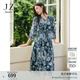 玖姿·安娜蔻【草目系列】雪紡V領(lǐng)七分袖印花連衣裙女2024春款 花丈青 XL