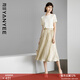 顏域新中式國風(fēng)套裝2026新款女裝夏季搭配一整套T恤半身裙兩件套 米白 XL
