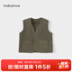 babylove【清倉】嬰幼兒馬甲春秋燈芯絨坎肩背心小馬褂休閑百搭開(kāi)衫嬰兒 茶綠 80 cm