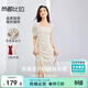 尚都比拉法式連衣裙女夏季方領(lǐng)堆堆袖復古波點(diǎn)抽褶開(kāi)叉A字裙