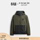 蔻馳（COACH）奧萊男士老花戶(hù)外拉鏈連帽夾克外套可雙面穿 橄欖綠色/木炭灰色 經(jīng)典標志 L