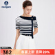 Navigare意大利小帆船女士T恤條紋夏季休閑時(shí)尚體恤設計感翻領(lǐng)百搭上衣 深藍條紋 M
