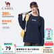 駱駝（CAMEL）搖粒絨衛衣男新款加絨情侶圓領(lǐng)寬松休閑套頭長(cháng)袖女 J35CA93009，黑夜藍，中性 XL