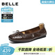 百麗（Belle）舒芙蕾氣質(zhì)方頭平跟單鞋女26春新款抓皺羊皮薄底單鞋B3090AQ6預售 咖色 37