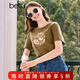 百圖betu女裝夏季新款T恤圓領(lǐng)立體字母刺繡寬松短袖女2407T26 卡其綠 M