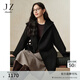 玖姿·安娜蔻松弛慵懶風(fēng)連帽系帶羊毛雙面呢大衣女裝2024冬款 素黑 M
