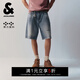 杰克·瓊斯（JACK&JONES）男裝夏季潮酷高街磨破水洗貓須logo皮標休閑牛仔褲短褲225243020 E39中藍牛仔 M (175)